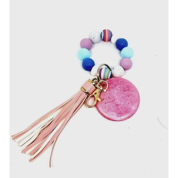 Beaded Wristlet Keychain Silicone Key Ring Bracelet One Day At A Time - Picture 2 of 3
